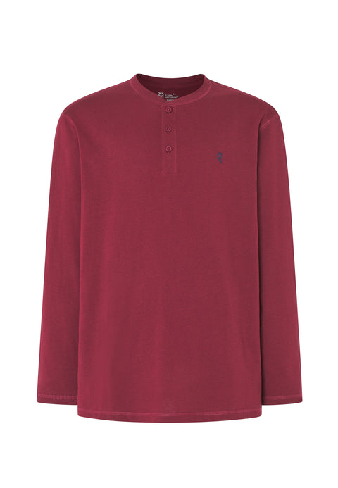 7525 - Long Sleeve Knit T-shirt with Smooth Placket - Garnet