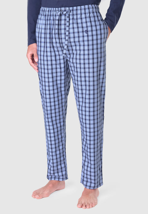 8916 - Long Checked Poplin Trousers - Blue Red