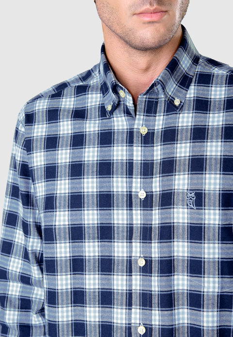 0400 - Men's Flannel Shirt with Pocket Double Combed Cotton - Blue