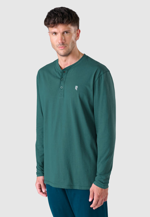 Men's Long Sleeve Knitted Pajama Shirt with Plain Placket - Green 7523_44