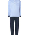 Pijamale Bărbați Lungi Premium Nasturi Tricot Piqué - Albastru 5103_36 - Mărimea 3 (M) / Albastru / 64% bumbac 36% poliester