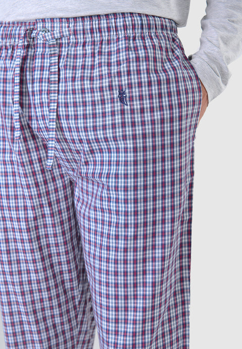 8914 - Pantaloni lunghi in popeline a quadri - Rosso Bianco