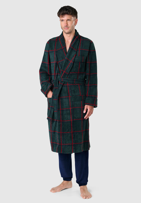 Premium Printed Winter Fleece Men's Robe - Green 0604_46