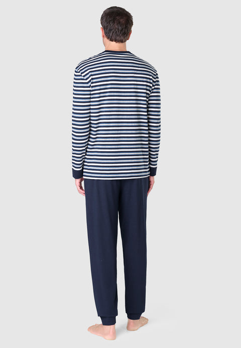 5307 - Striped Knitted Long V-neck Men's Pajamas - Gray