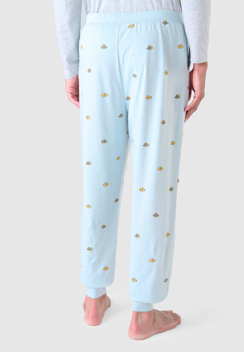 Lange bedruckte Strick-Pyjamahose für Herren – Grau 8512_20