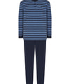 Pijamale Bărbați Lungi Nasturi Tricot Dungi - Albastru 5308_36 - Mărimea 4 (L) / Albastru / 72% bumbac 25% poliester 3% vâscoză