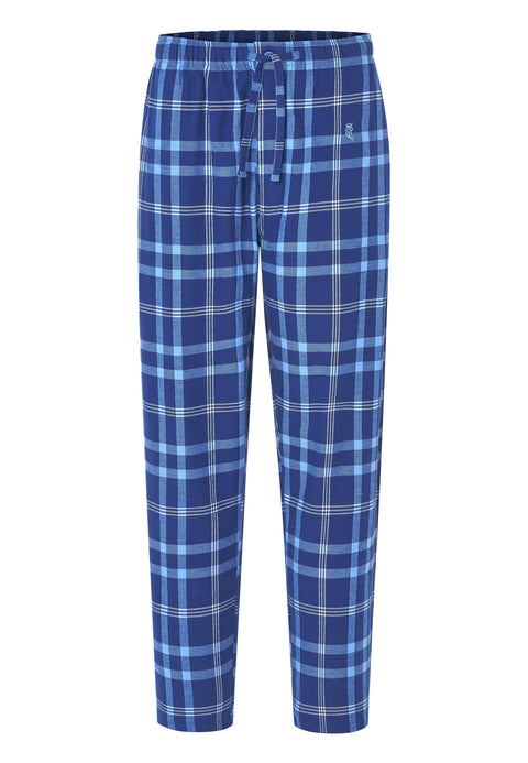 Men's Long Winter Checked Flannel Pajama Pants - Blue 8816_37