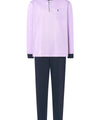 Mens Pajamas Long Premium Placket Piqué Knit - Pink 5104_91 - Size 3 (M) / Pink / 64% cotton 36% polyester