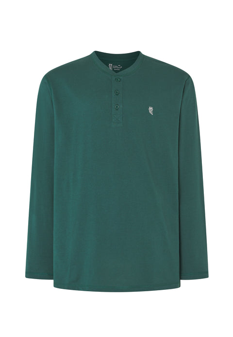 Langärmliges, gestricktes Pyjama-Hemd für Herren mit schlichter Knopfleiste – Grün 7523_44