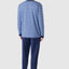 5308 - Pyjama long à rayures pour homme avec patte de boutonnage en tricot - Bleu