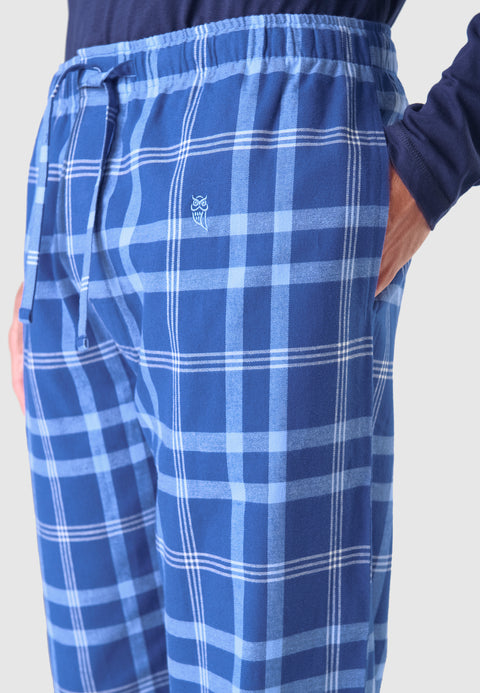 Men's Long Winter Checked Flannel Pajama Pants - Blue 8816_37