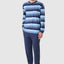 Men's Long Striped Knitted Placket Pajamas - Blue 5577_33