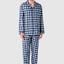 2812 - Men's Pajama Long Premium Lapel Flannel Squares - Blue