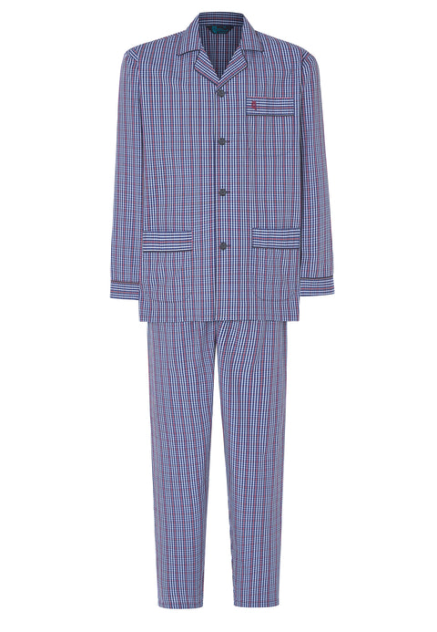 2986 - Men's Pajama Long Lapel Poplin Checks - Blue