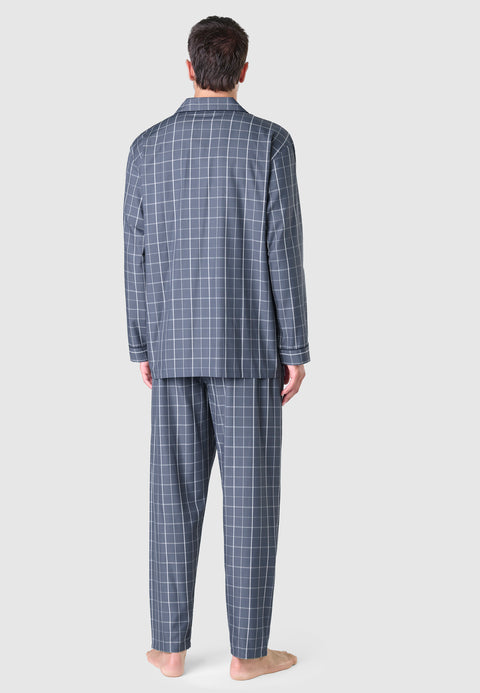 Langer karierter Popeline-Revers-Pyjama für Herren – Grau 2984_22