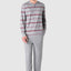 5576 - Pyjama long à rayures pour homme avec patte de boutonnage en tricot - Gris