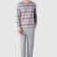 5576 - Long Man Pajamas with Striped Knitted Placket - Gray