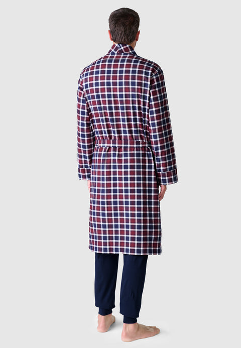 0805 - Men's Winter Premium Flannel Double Combed Checked Dressing Gown - Garnet