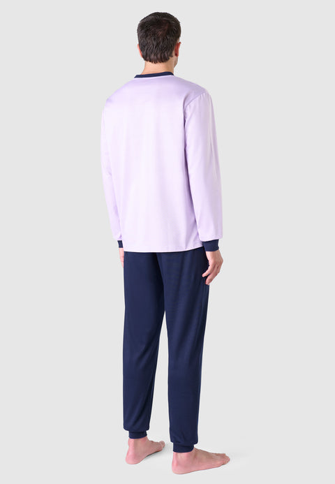 5104 - Long Premium Men's Pajamas with Piqué Point Placket - Mauve