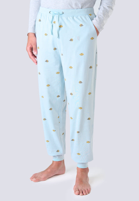Men's Long Printed Knit Pajama Pants - Gray 8512_20