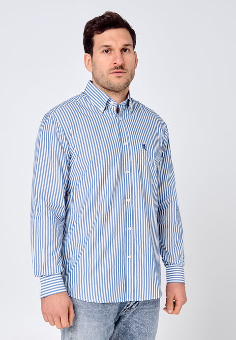 Men's Long Sleeve Shirt with Extra Soft Easy Iron Pocket - Blue 0306_39