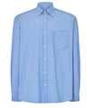 Mens Shirt Long Sleeve Poplin Striped with Pocket Easy Iron Extra Soft - Blue 0307_33 - Size 3 (M) / Blue / 50% bamboo 50% polyester