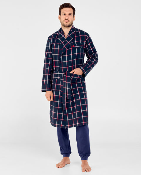 0803 - Man Winter Premium Double Combed Plaid Flannel Smock - Navy