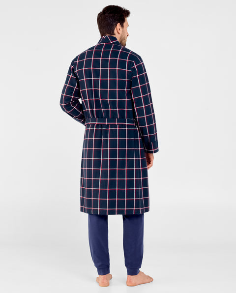 0803 - Man Winter Premium Double Combed Plaid Flannel Smock - Navy