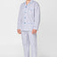 1529 - Long Striped Poplin Lapel Men's Pajama - Light Blue Red