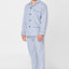 Men's Long Striped Poplin Lapel Pajamas - Blue 1531_39