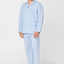 1533 - Long Striped Poplin Lapel Men's Pajama - Light Blue
