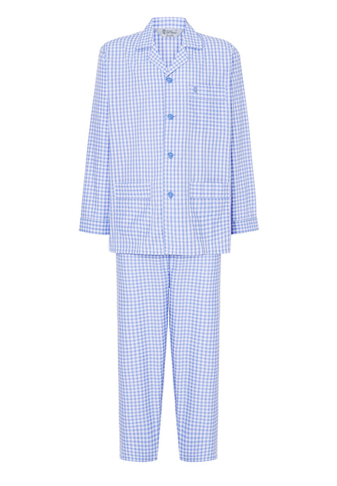 Pijama Hombre Largo Bambú Entretiempo Premium "The Gentlemen's Choice" Cuello Solapa Bambú Cuadros Azul