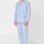 2711 - Pyjama Long Premium Homme Popeline Carreaux Revers Bleu Clair