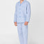 Premium Long Men's Pajamas with Plaid Poplin Flap - Blue 2711_30