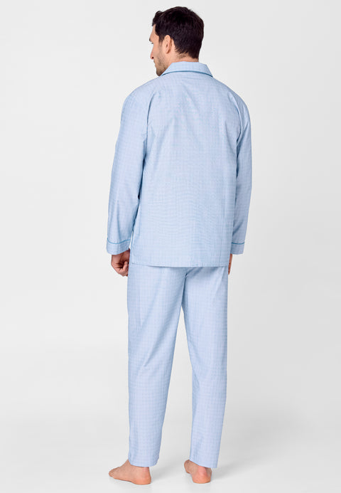 2712 - Pyjama Long Premium Homme Revers Popeline Imprimé Bleu