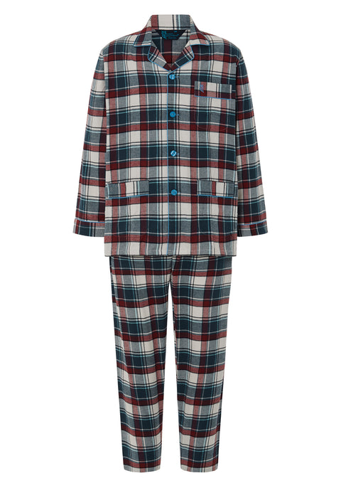 Pijama Hombre Largo Premium Tela Solapa Franela Invierno Granate Marino Cuadros