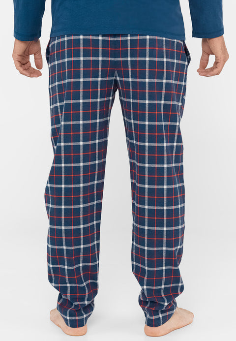 Pantalón Pijama Hombre Largo Franela Invierno Cuadros Marino