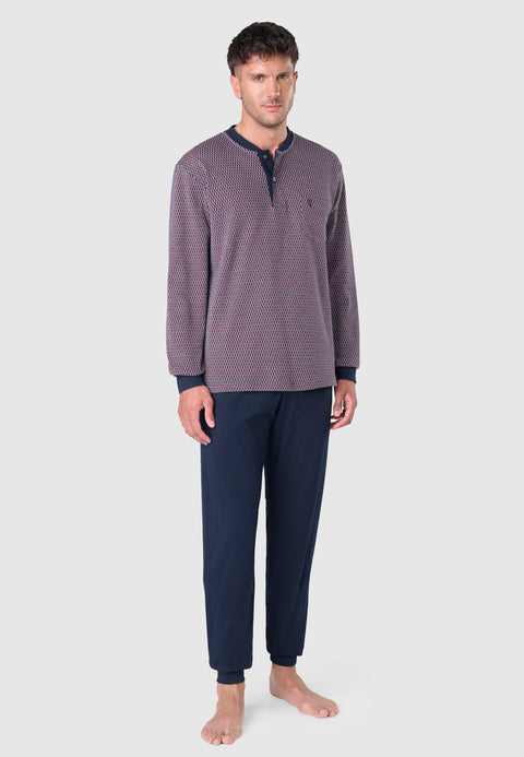 Men's Long Winter Premium Knit Plaid Pajamas - Red 55023_94