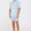 Kurzer Herren-Pyjama mit bedrucktem Stoff mit einfarbiger Strickleiste – Blau 3607_30