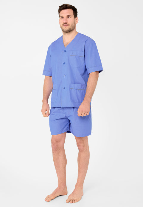 Pijama Hombre Corto Judo Popelín Fil-à-fil Azul