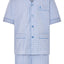 Pijama Hombre Corto Verano Tela Cuello Judo Popelín Celeste cuadros grises