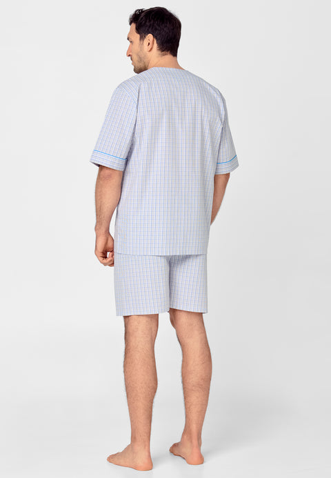 4530 - Men's Pajama Short Judo Poplin Checks - Gray