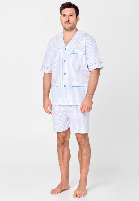 4739 - Pyjama Short Homme Premium Judo Popeline Carreaux Mauve