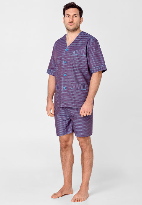 4741 - Pyjama Short Homme Premium Judo Popeline Imprimé - Grenat