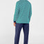5574 - Long Man Pajama with Striped Knitted Placket - Green