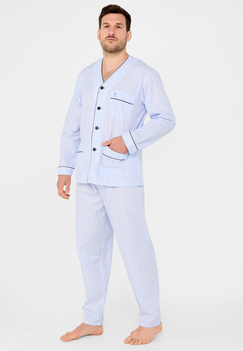 Pijama Hombre Largo Judo Popelín Rayas Celeste