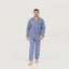1522 - Men's Long Plaid Poplin Lapel Pyjamas - Dark Blue
