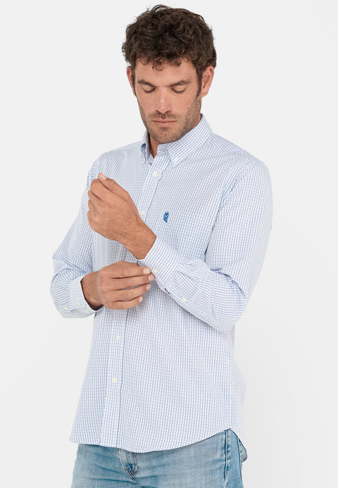 Camisas Hombre Manga Larga Bambú Easy Ironing Cuadros Azules