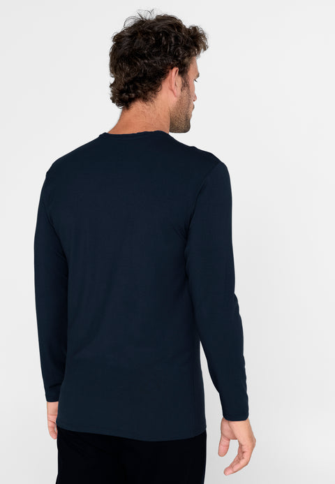 Langärmeliges, schlichtes, rundgestricktes Pyjama-Hemd für Herren – Blau 7601_36