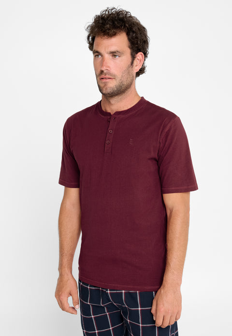 7608 - T-shirt à manches courtes en tricot uni uni - Rouge